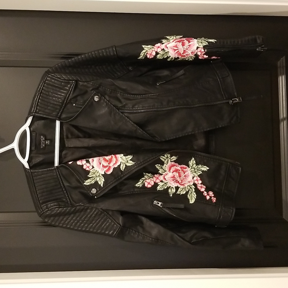 Topshop Embroidered Moto jacket, Size 8